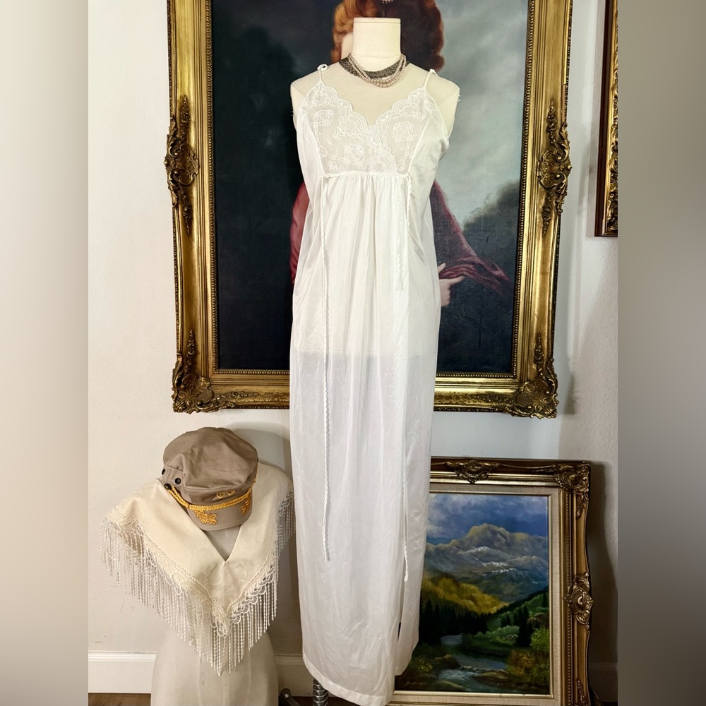 Vintage White Maxi Slip Dress 38B Best for Small No Tags Excellent Condition